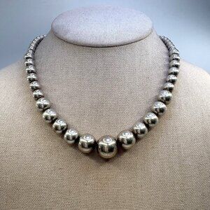 VTG Sterling Silver 925 Ball Bead Chain Necklace Lobster Clasp Size 16" Length